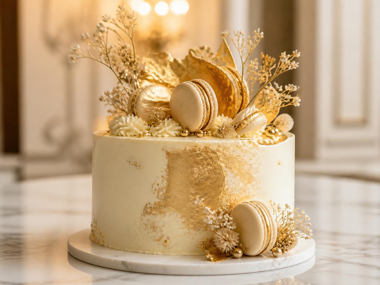 Premium celebration cake with gold leaf